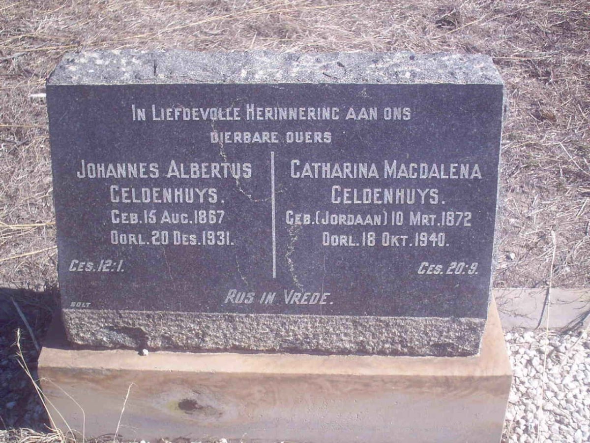 GELDENHUYS Johannes Albertus 1867-1931 &amp; Catharina Magdalena JORDAAN 1872-1940