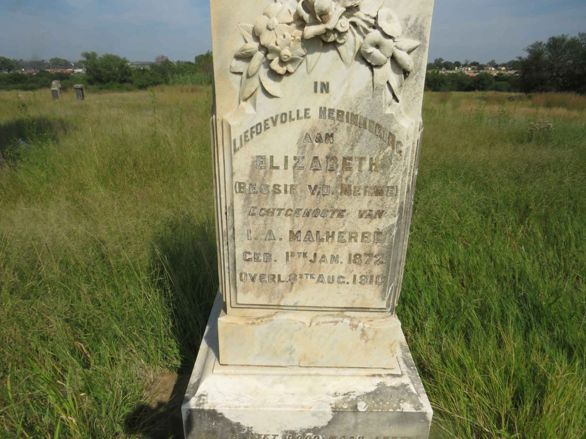 MALHERBE Elizabeth nee V.D. MERWE 1872-1910