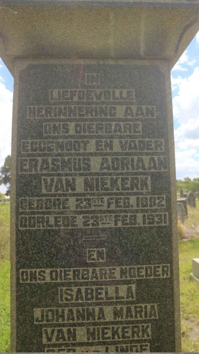 NIEKERK Erasmus Adriaan, van 1882-1931 &amp; Isabella Johanna Maria V.D.LINDE 1882-1944