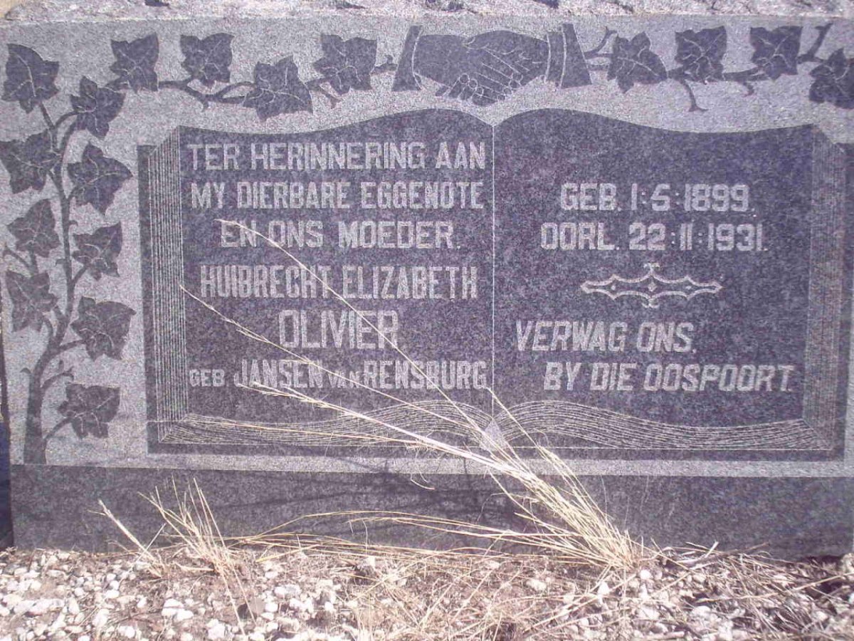 OLIVIER Huibrecht Elizabeth nee JANSEN VAN RENSBURG 1899-1931