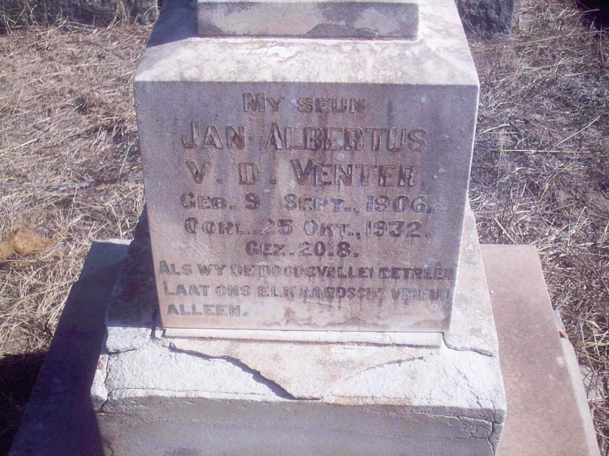VENTER Jan Albertus, v.d. 1906-1932