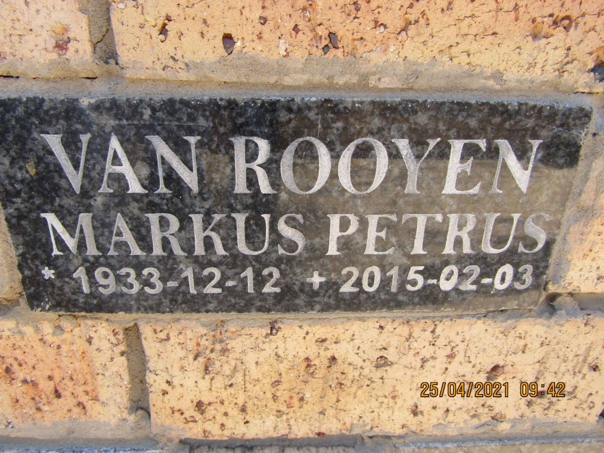 ROOYEN Markus Petrus, van 1933-2015