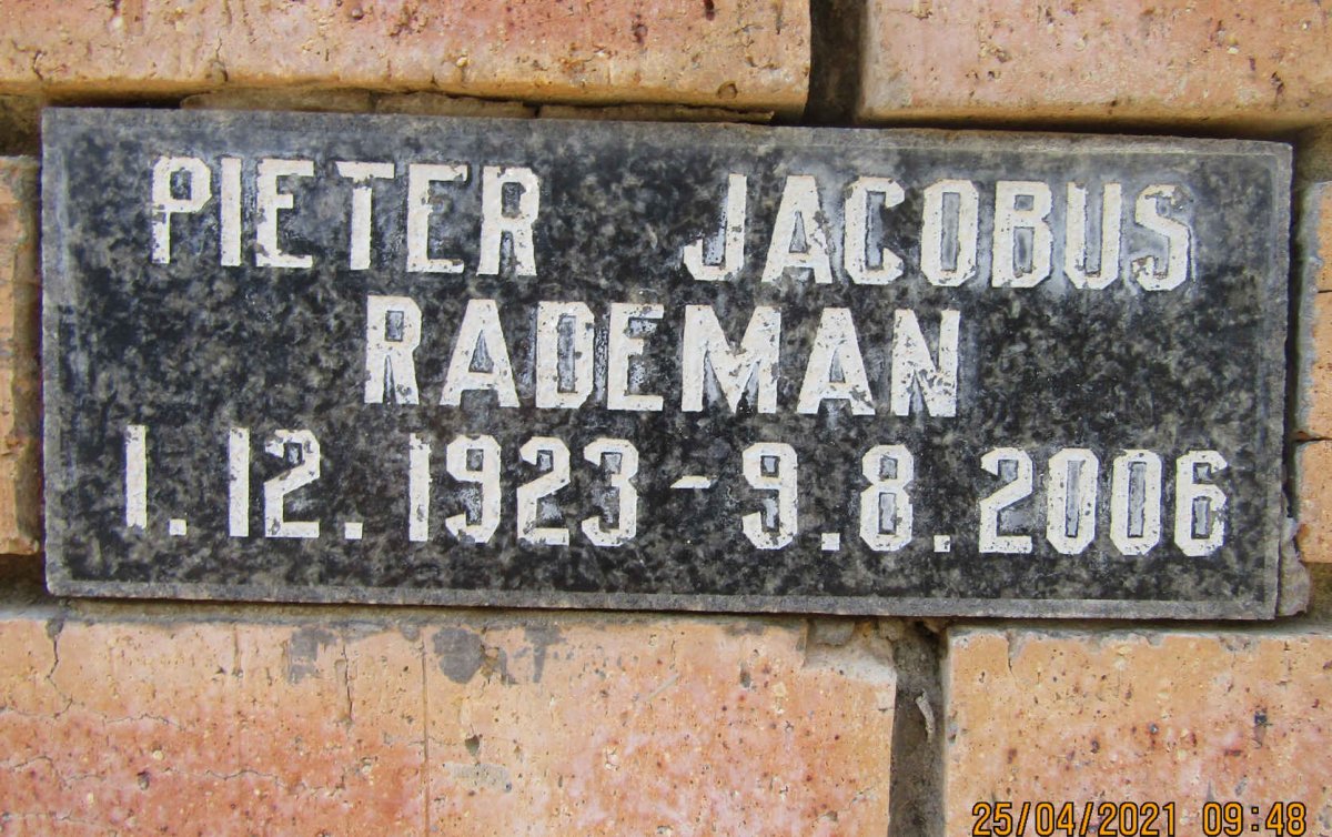 RADEMAN Pieter Jacobus 1923-2006