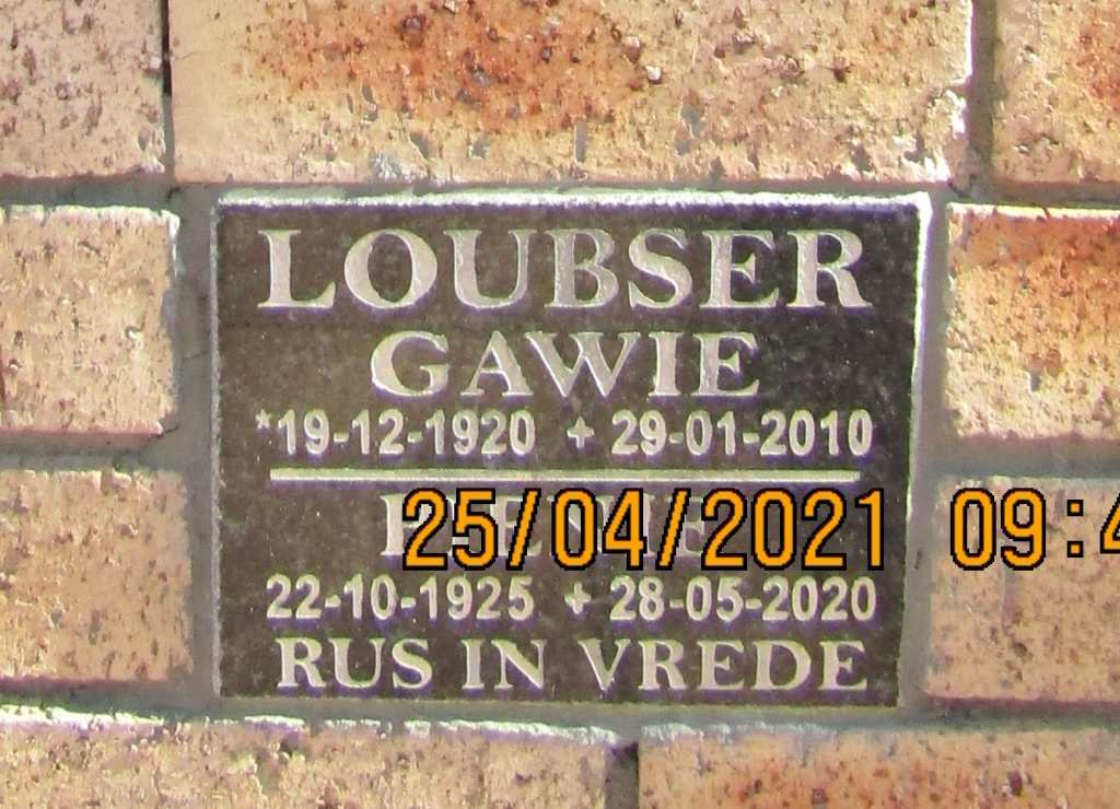 LOUBSER Gawie 1920-2010 &amp; Pienie 1925-2020