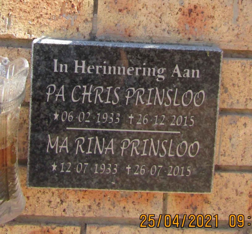 PRINSLOO Chris 1933-2015 &amp; Rina 1933-2015