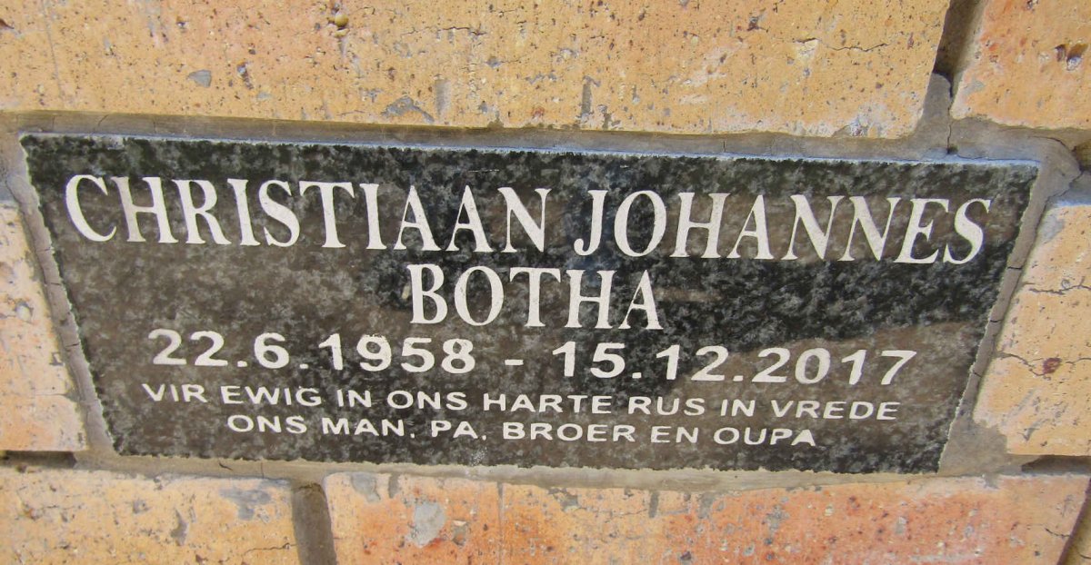 BOTHA Christiaan Johannes 1958-2017