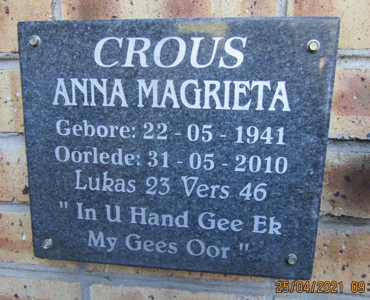 CROUS Anna Magrieta 1941-2010