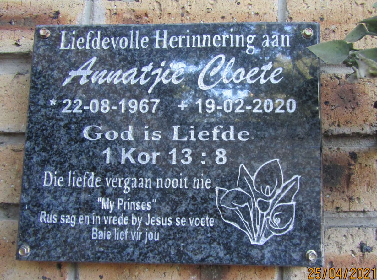 CLOETE Annatjie 1967-2020