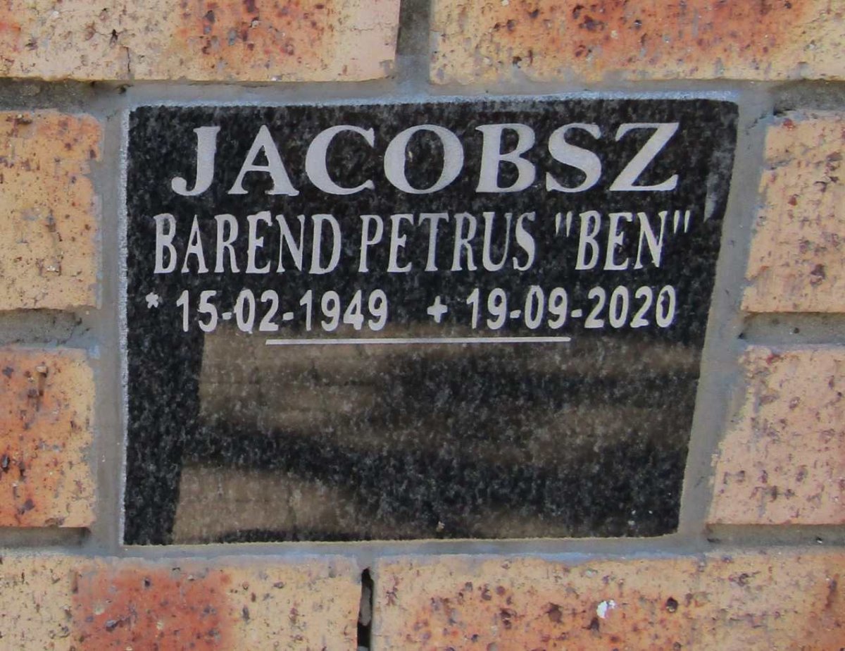 JACOBSZ Barend Petrus 1949-2020