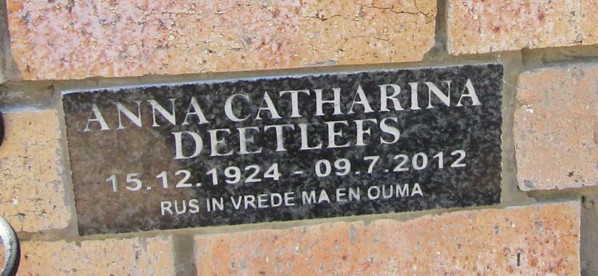 DEETLEFS Anna Catharina 1924-2012