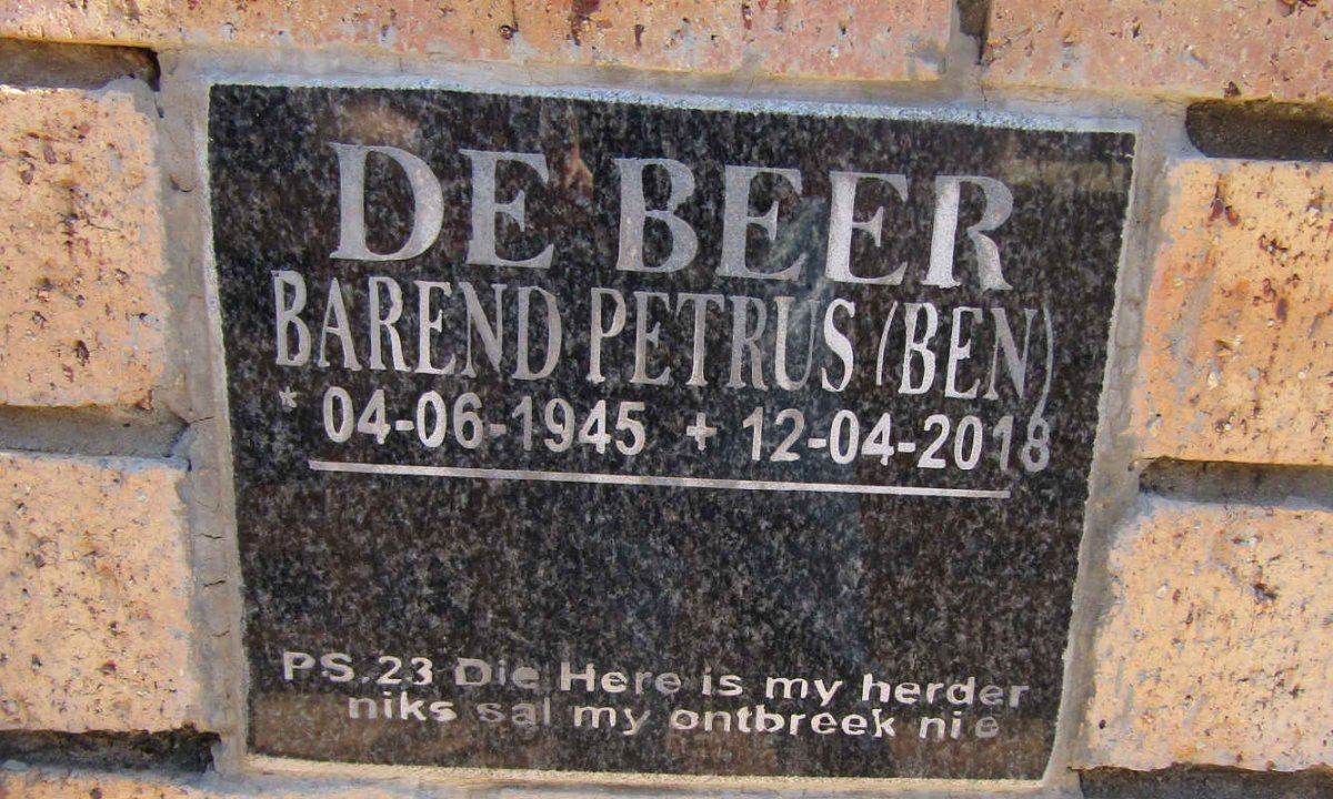 BEER Barend Petrus, de 1945-2018