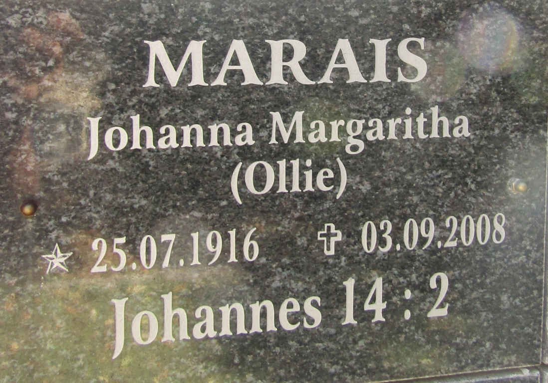 MARAIS Johanna Margaritha 1916-2008