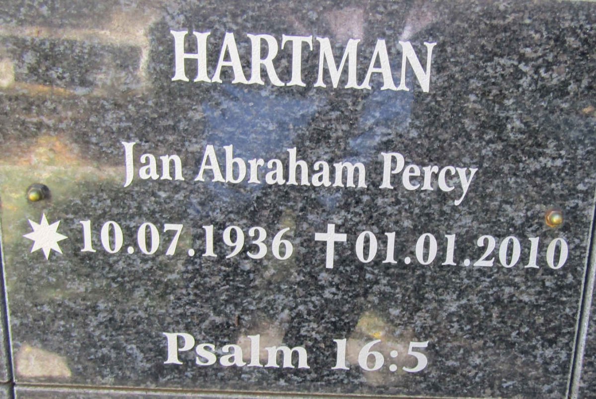 HARTMAN Jan Abraham Percy 1936-2010