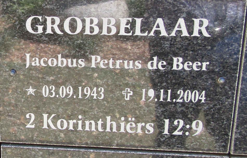 GROBBELAAR Jacobus Petrus De Beer 1943-2004