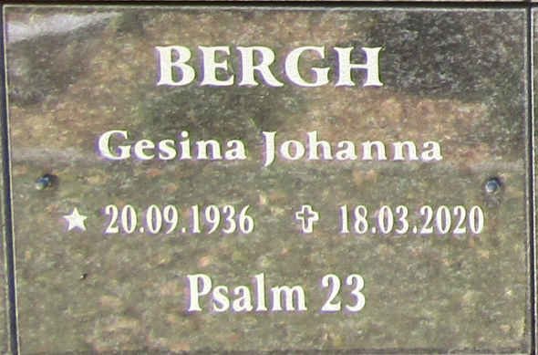 BERGH Gesina Johanna 1936-2020