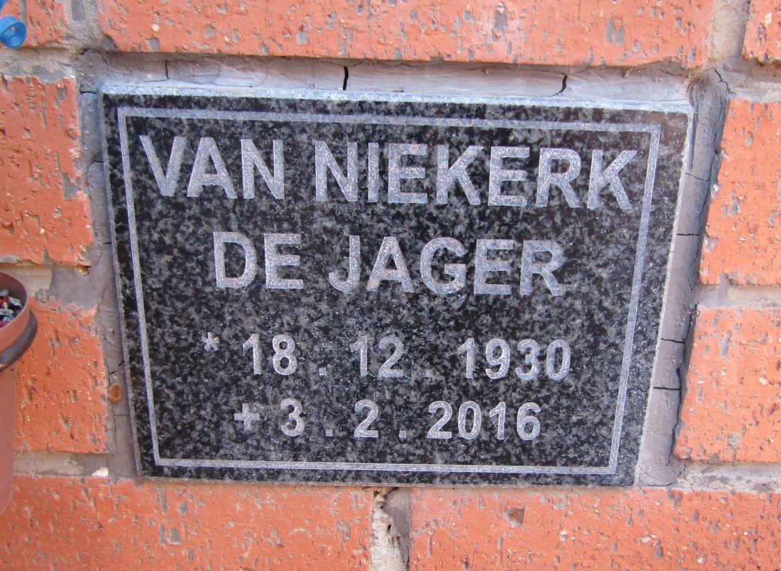 NIEKERK De Jager, van 1930-2016