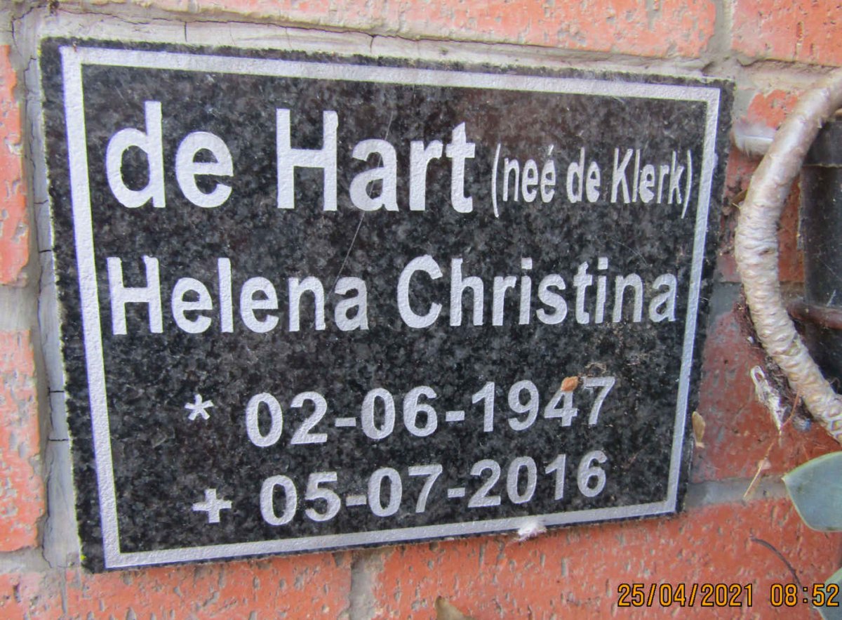 HART Helena Christina, de nee DE KLERK 1947-2016