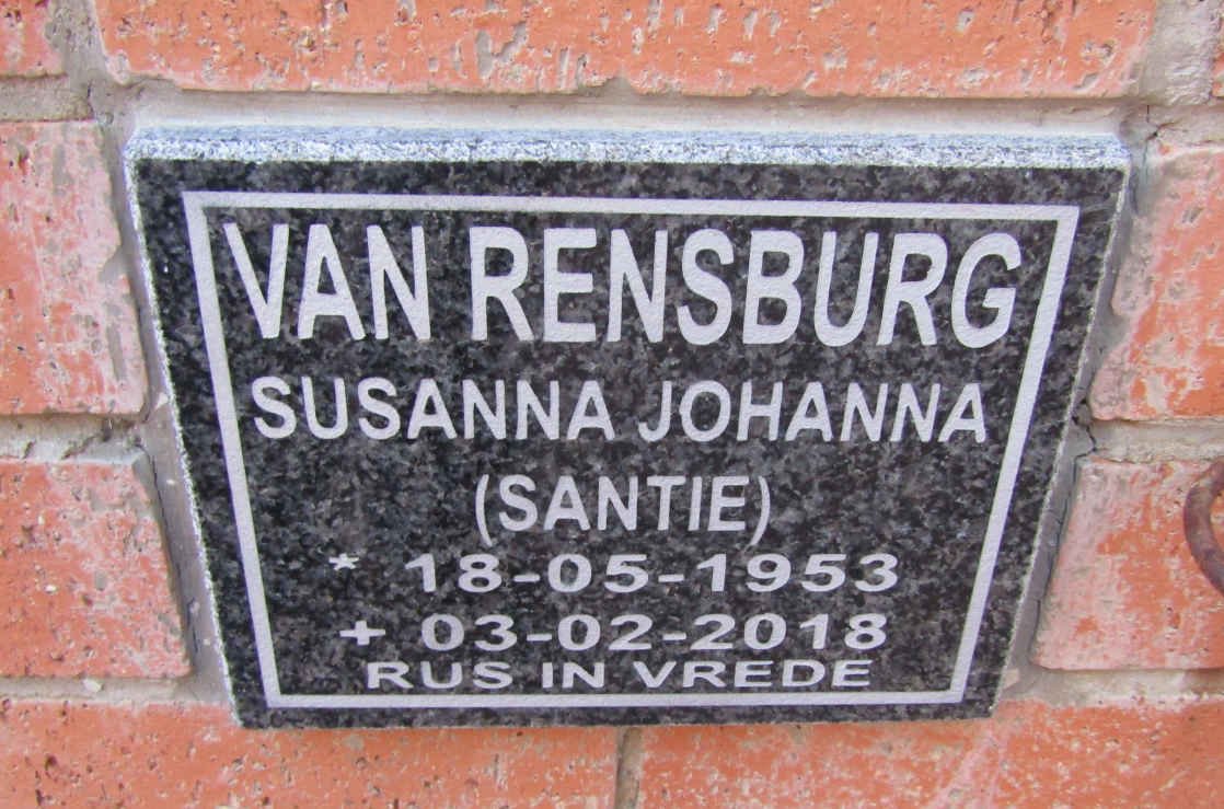 RENSBURG Susanna Johanna, van 1953-2018