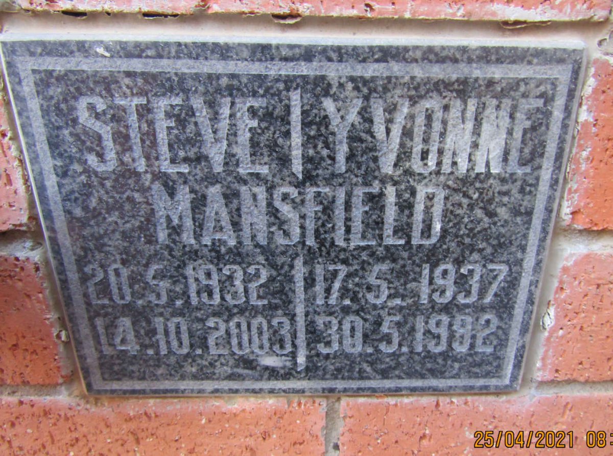 MANSFIELD Steve 1932-2003 &amp; Yvonne 1937-1992