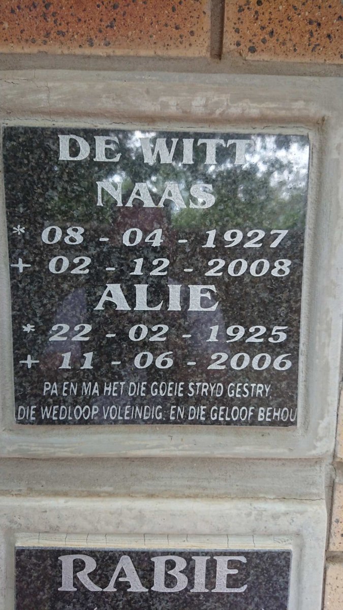 WITT Naas, de 1927-2008 &amp; Alie 1925-2006