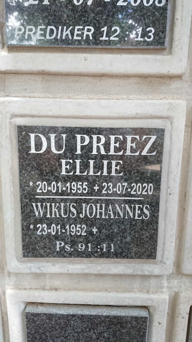 PREEZ Wikus Johannes, du 1952- &amp; Ellie 1955-2020