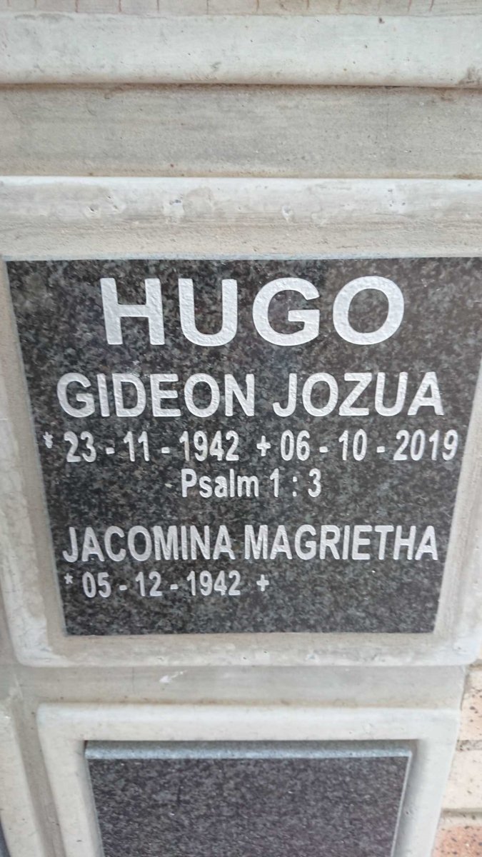 HUGO Gideon Jozua 1942-2019 &amp; Jacomina Magrietha 1942-