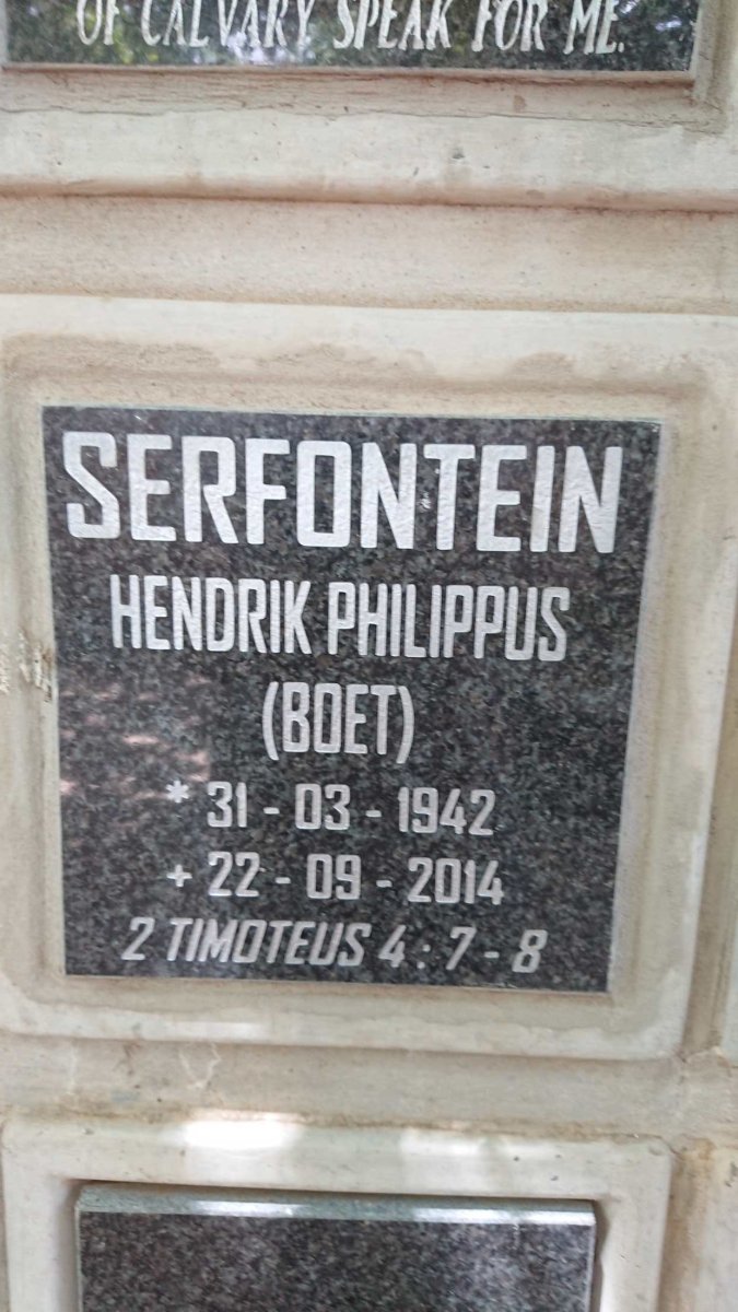 SERFONTEIN Hendrik Philippus 1942-2014