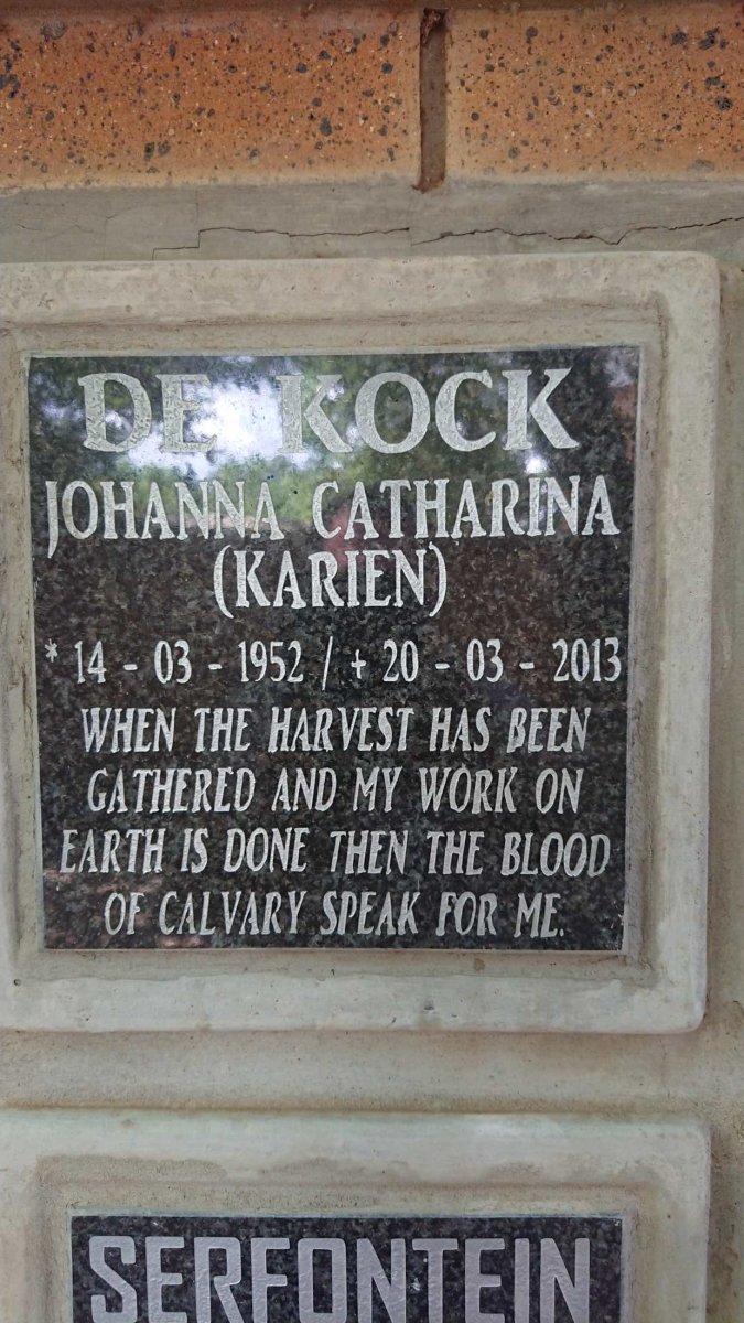 KOCK Johanna Catharina, de 1952-2013