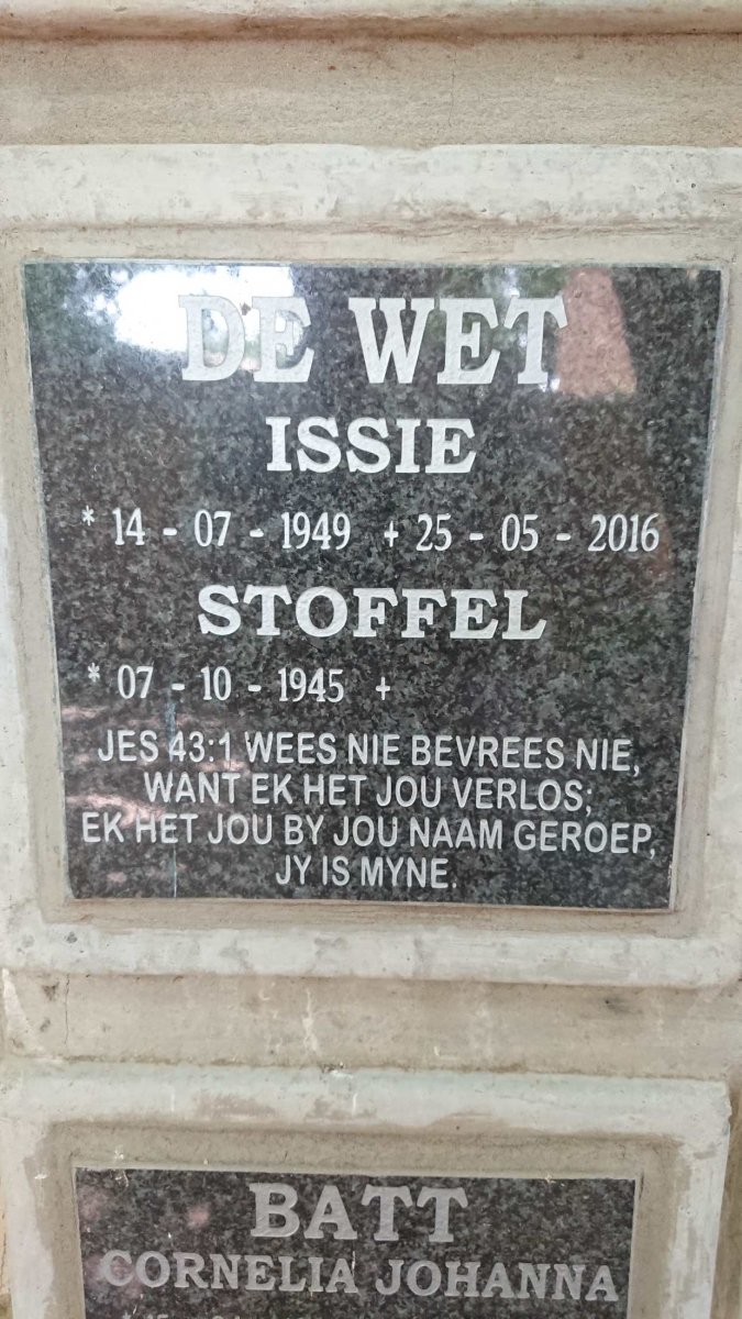 WET Stoffel, de 1945- &amp; Issie 1949-2016