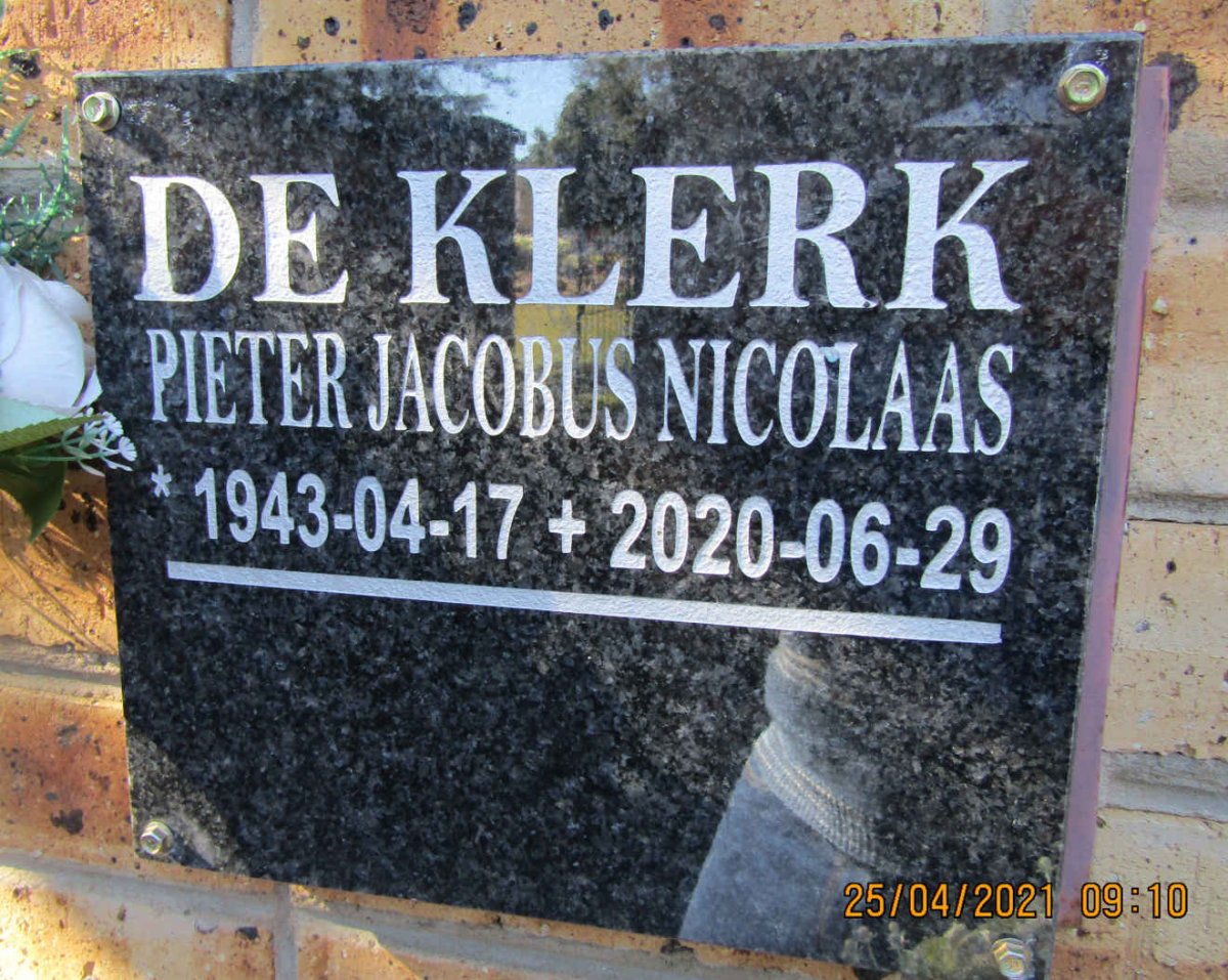 KLERK Pieter Jacobus Nicolaas, de 1943-2020
