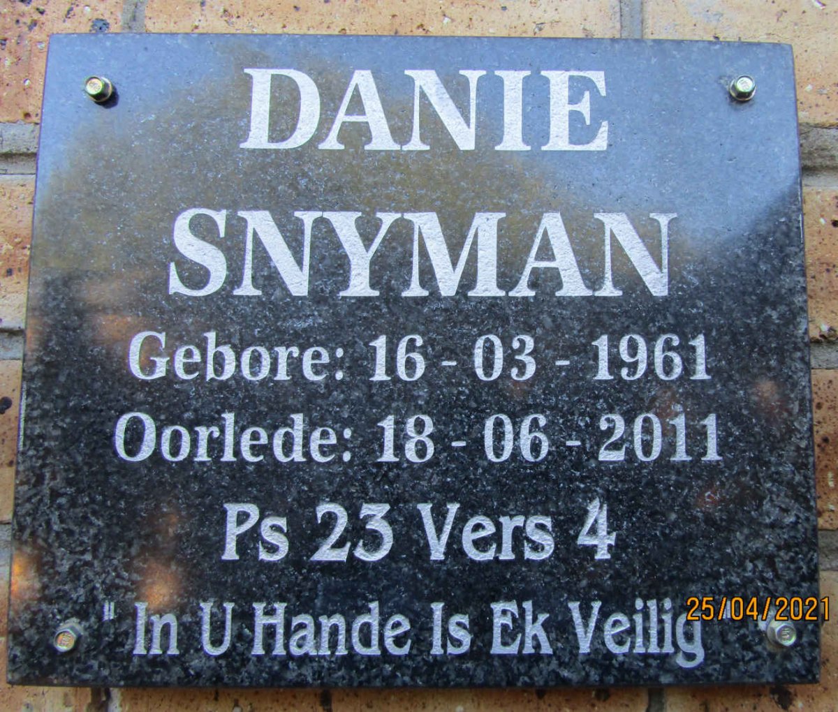 SNYMAN Danie 1961-2011