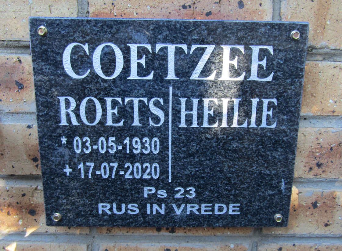 COETZEE Roets 1930-2020 &amp; Heilie