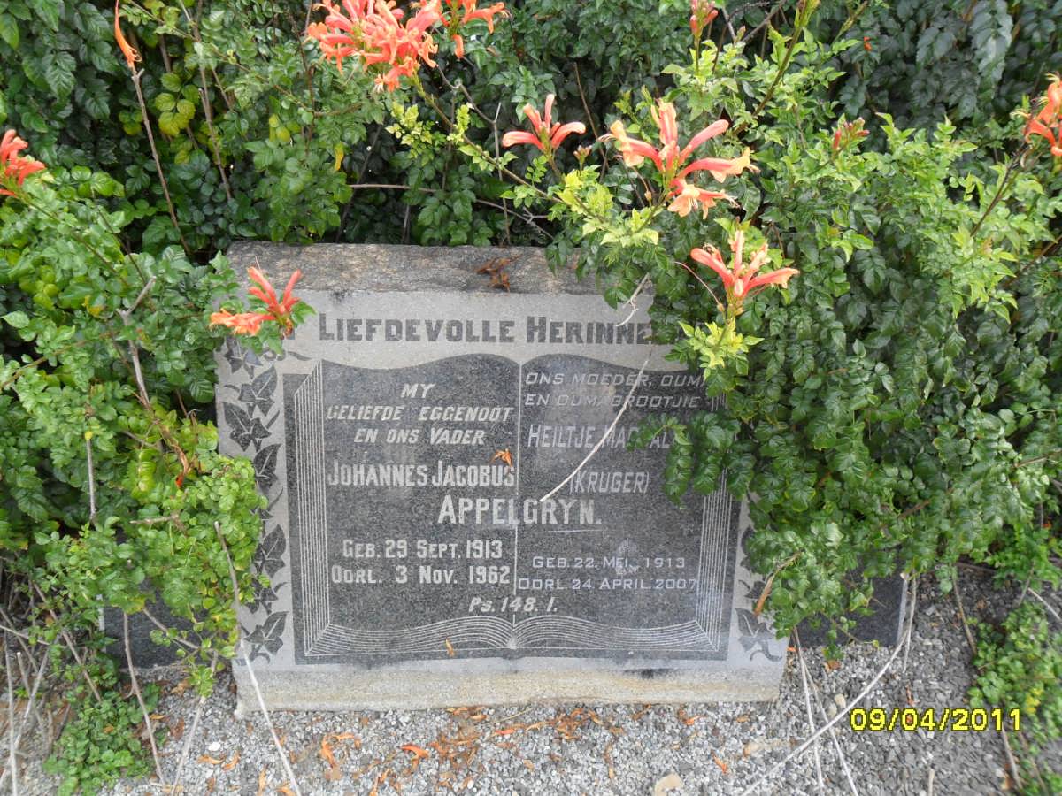 APPELGRYN Johannes Jacobus 1913-1962 &amp; Heiltje Magdalena KRUGER 1913-2007