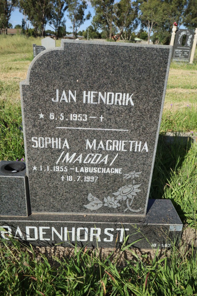 BADENHORST Jan Hendrik 1953- &amp; Sophia Magrietha LABUSCHAGNE 1955-1997