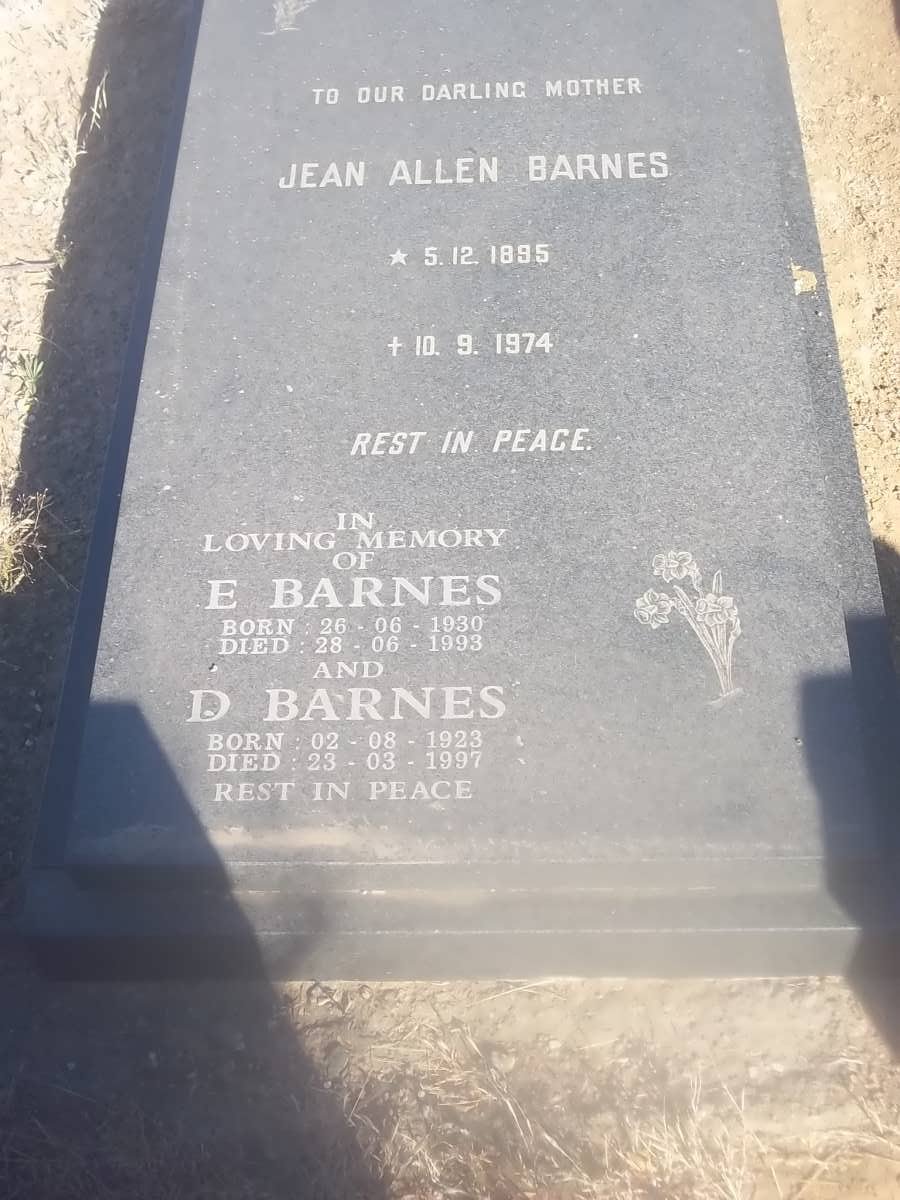 BARNES Jean Allen 1895-1974 :: BARNES E. 1930-1993 :: BARNES D. 1923-1997
