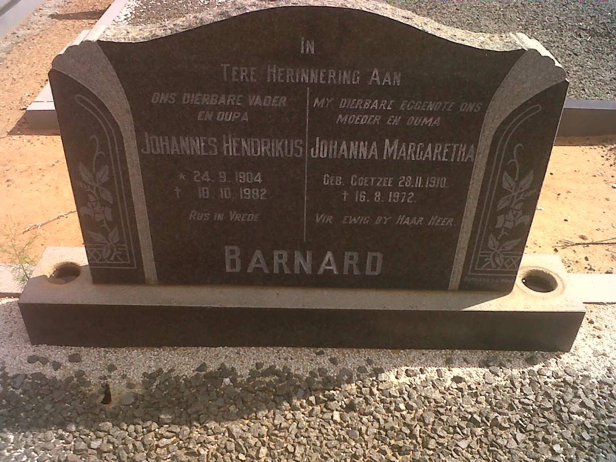 BARNARD Johannes Hendrikus 1904-1982 &amp; Johanna Margaretha 1910-1972