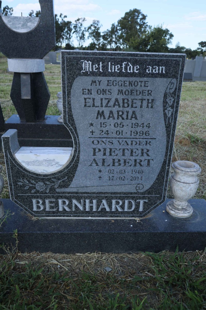BERNHARDT Pieter Albert 1940-2014 &amp; Elizabeth Maria 1944-1996