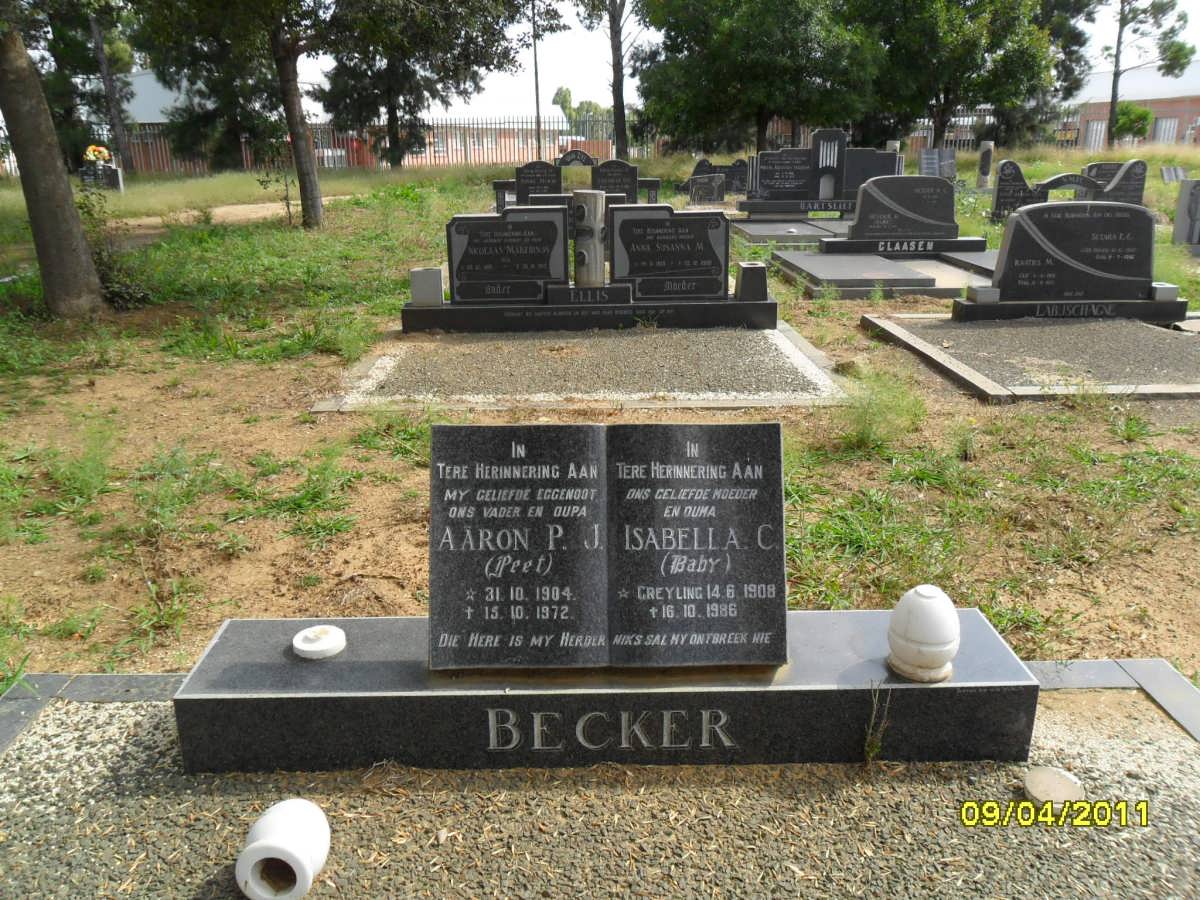 BECKER Aaron P.J. 1904-1972 &amp; Isabella C. GREYLING 1908-1986