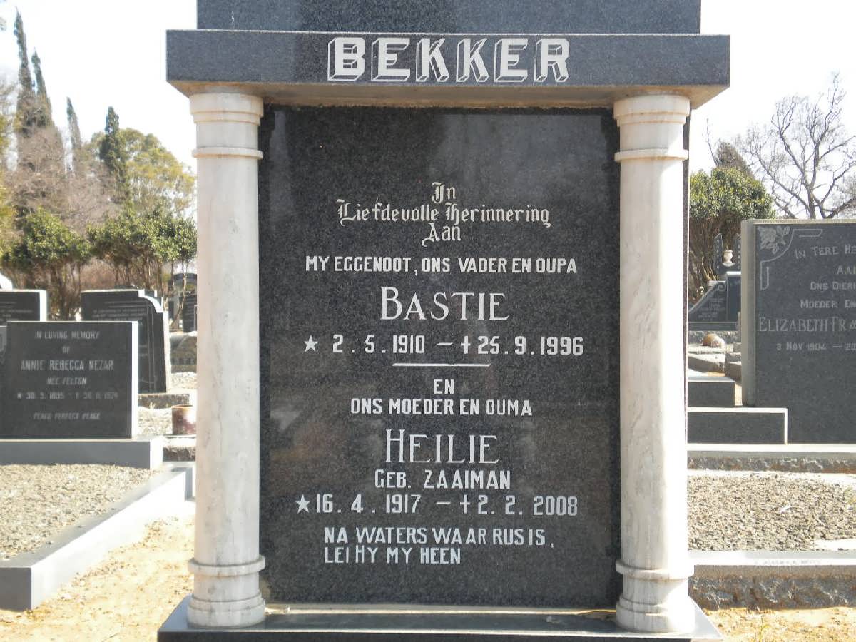 BEKKER Bastie 1910-1996 &amp; Heilie ZAAIMAN 1917-2008