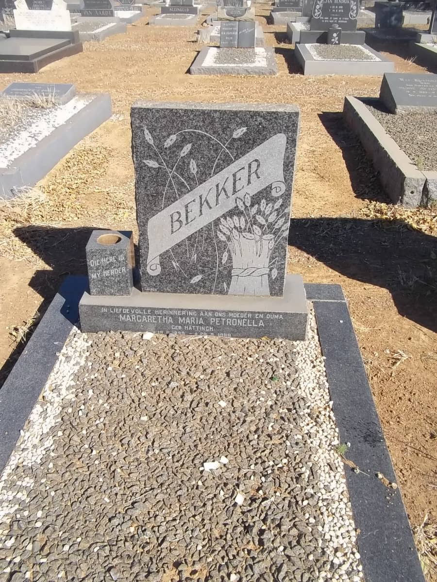 BEKKER Margaretha Maria Petronella nee HATTINGH 1899-19?9