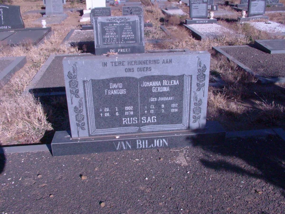 BILJON David Francois, van 1902-1978 &amp; Johanna Helena Gerdina JORDAAN 1912-1991