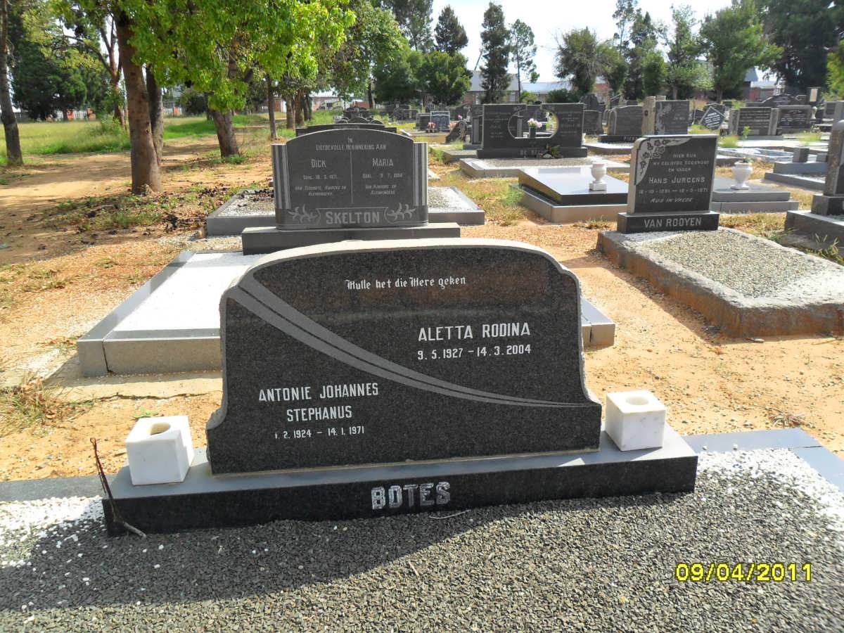 BOTES Antonie Johannes Stephanus 1924-1971 &amp; Aletta Rodina 1927-2004