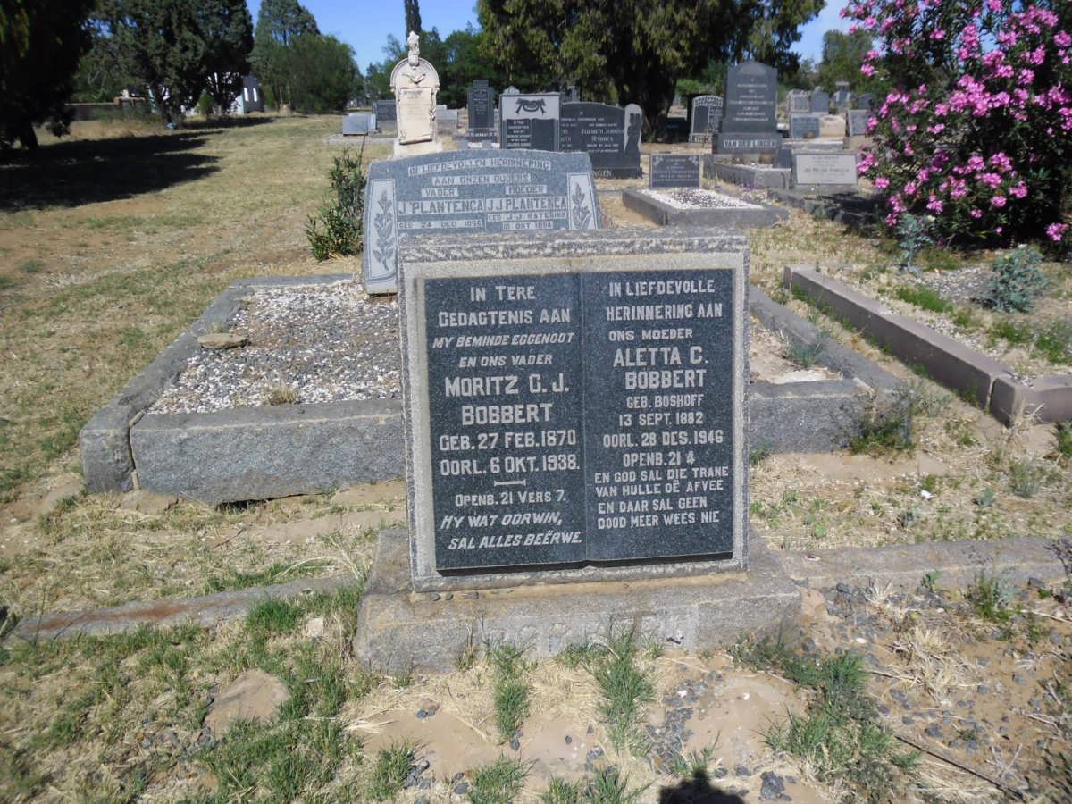 BOBBERT Moritz G.J. 1870-1938 &amp; Aletta C. BOSHOFF 1882-1946