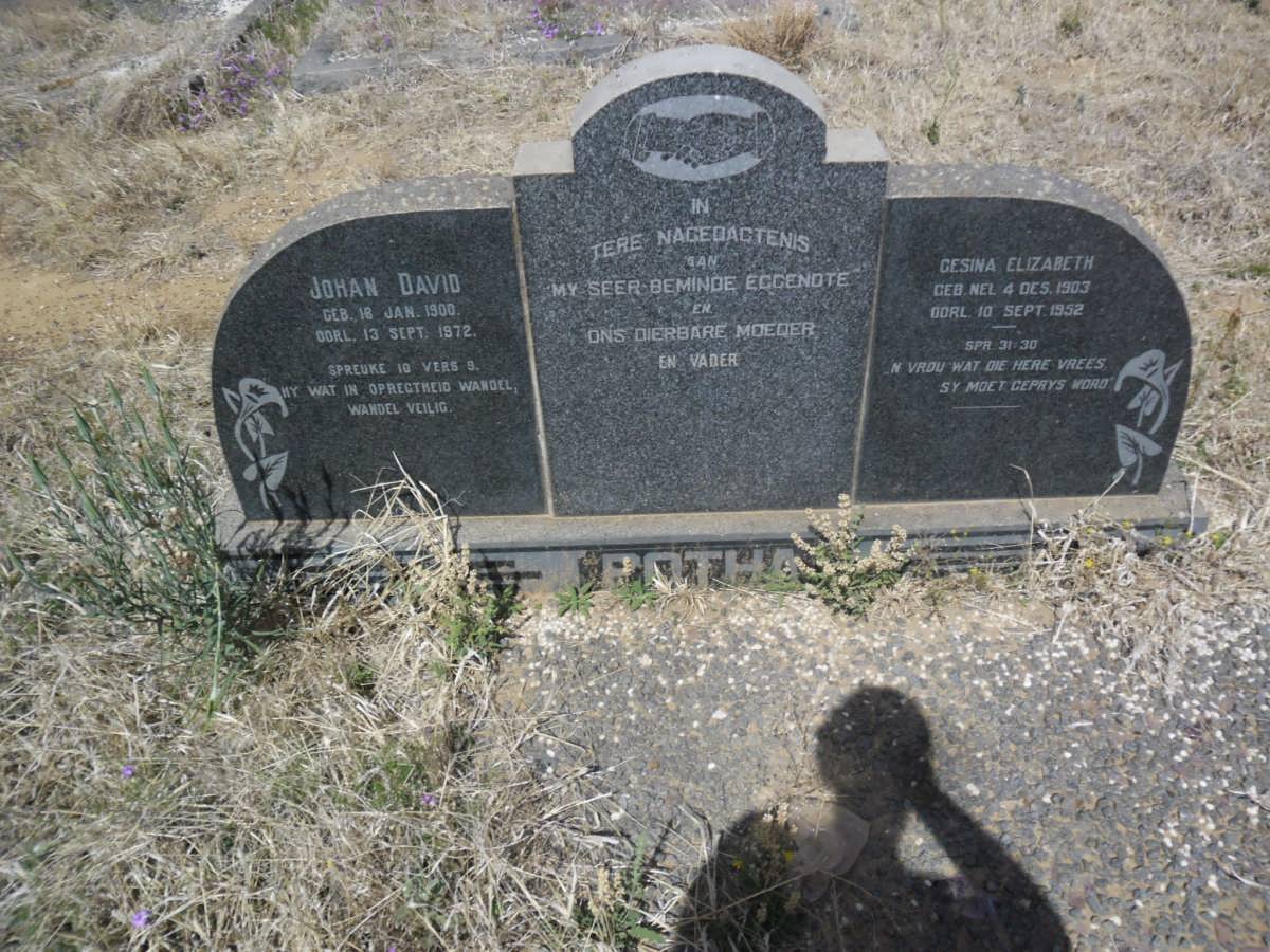 BOTHA Johan David 1900-1972 &amp; Gesina Elizabeth NEL 1903-1952