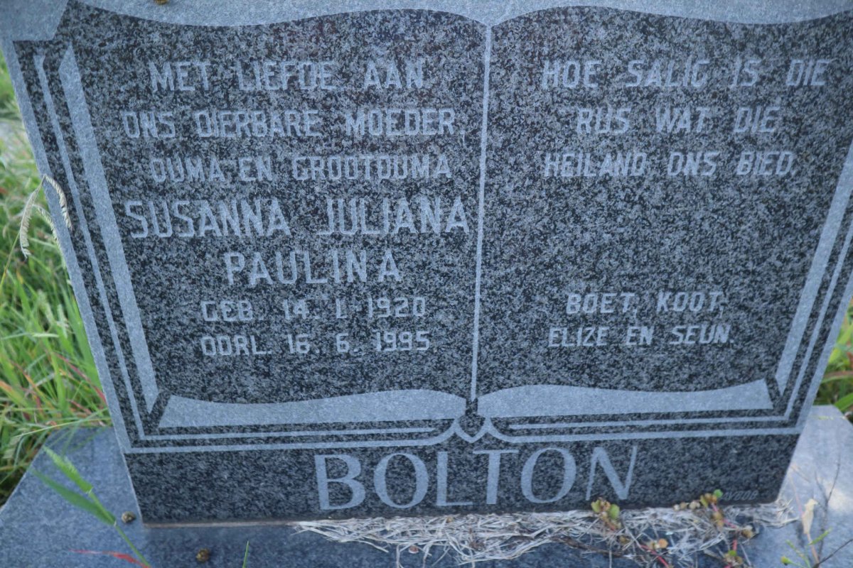 BOLTON Susanna Juliana Paulina 1920-1995