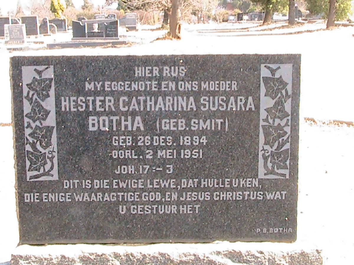 BOTHA Hester Catharina Susara nee SMIT 1894-1951