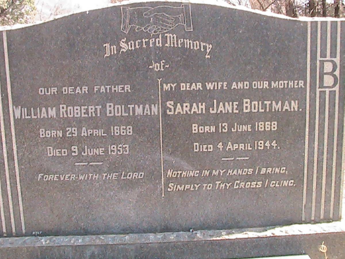 BOLTMAN William Robert 1868-1953 &amp; Sarah Jane 1868-1944