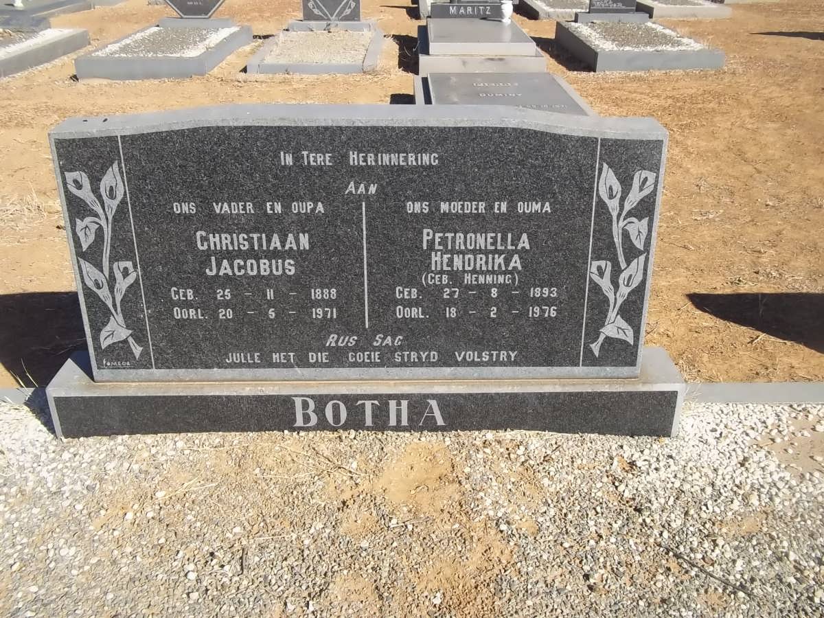BOTHA Christiaan Jacobus 1888-1971 &amp; Petronella Hendrika HENNING 1893-1976