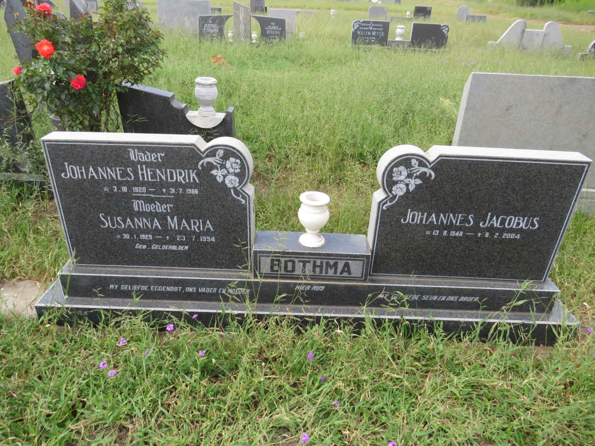 BOTHMA Johannes Hendrik 1920-1986 & Susanna Maria GELDERBLOEM 1929-1994 :: BOTHMA Johannes Jacobus 1948-2004 