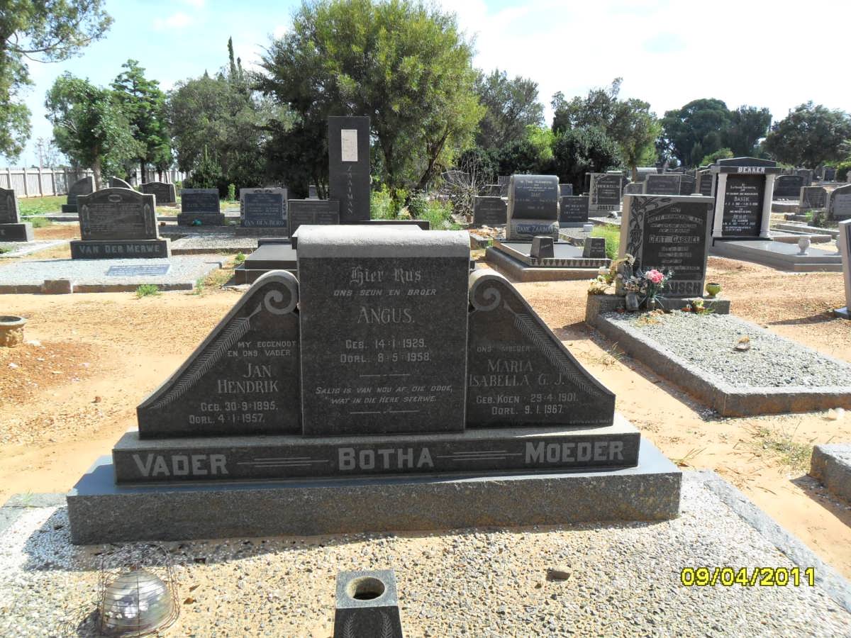 BOTHA Jan Hendrik 1895-1957 &amp; Maria Isabella G.J. KOEN 1901-1967 :: BOTHA Angus 1929-1958